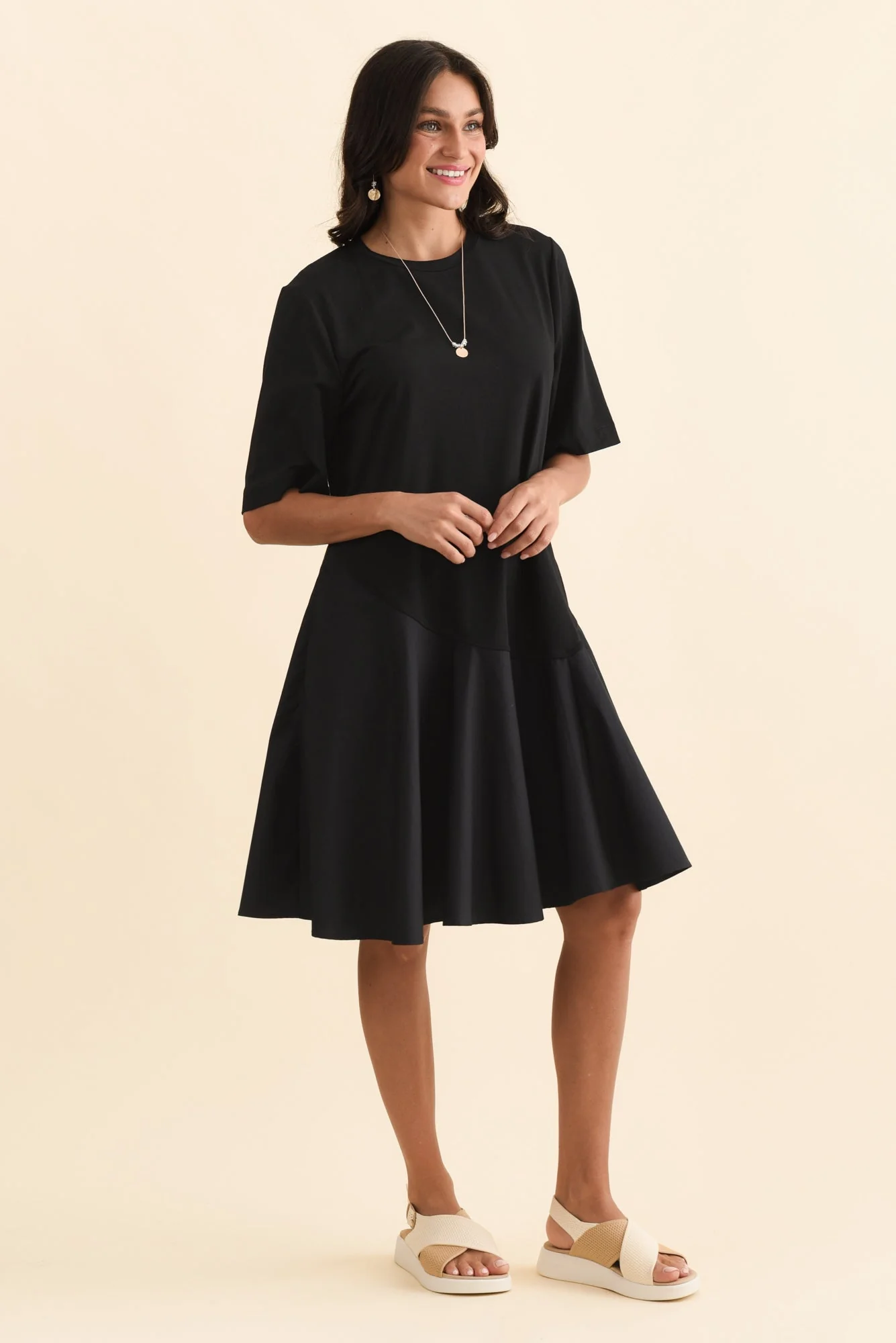 Cassidy Black Cotton Swing Dress - Image 3