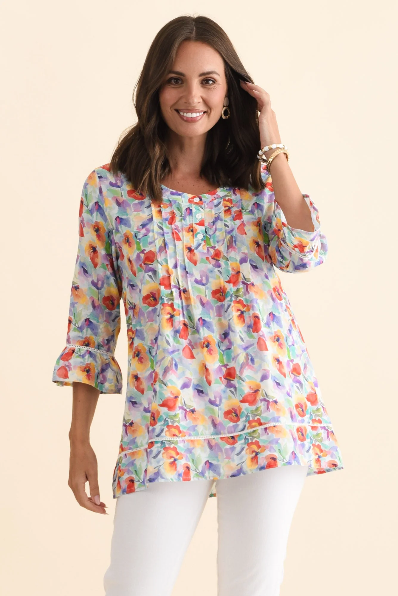 Cassidy Orange Flower Cotton Sleeved Top