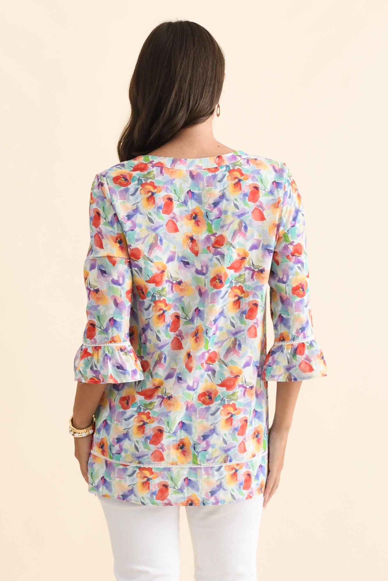 Cassidy Orange Flower Cotton Sleeved Top - Image 4