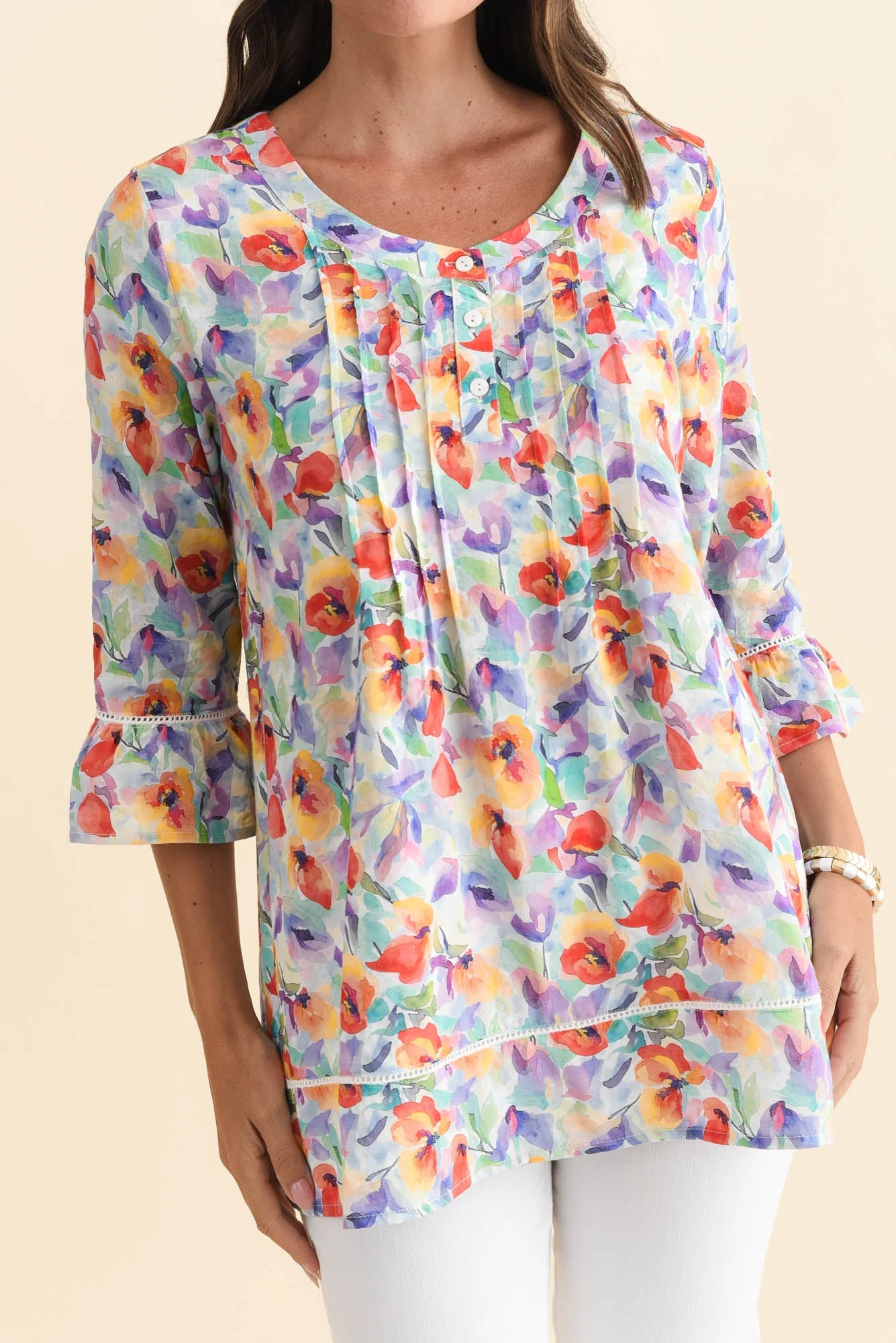 Cassidy Orange Flower Cotton Sleeved Top - Image 5