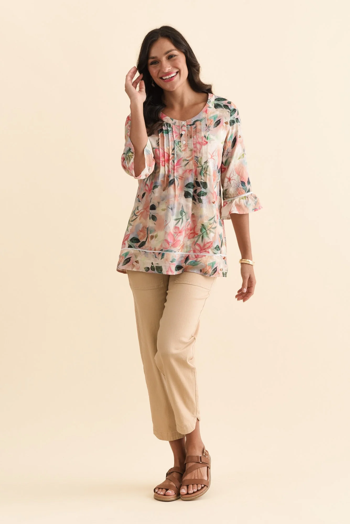 Cassidy Pink Wildflower Cotton Sleeved Top - Image 7