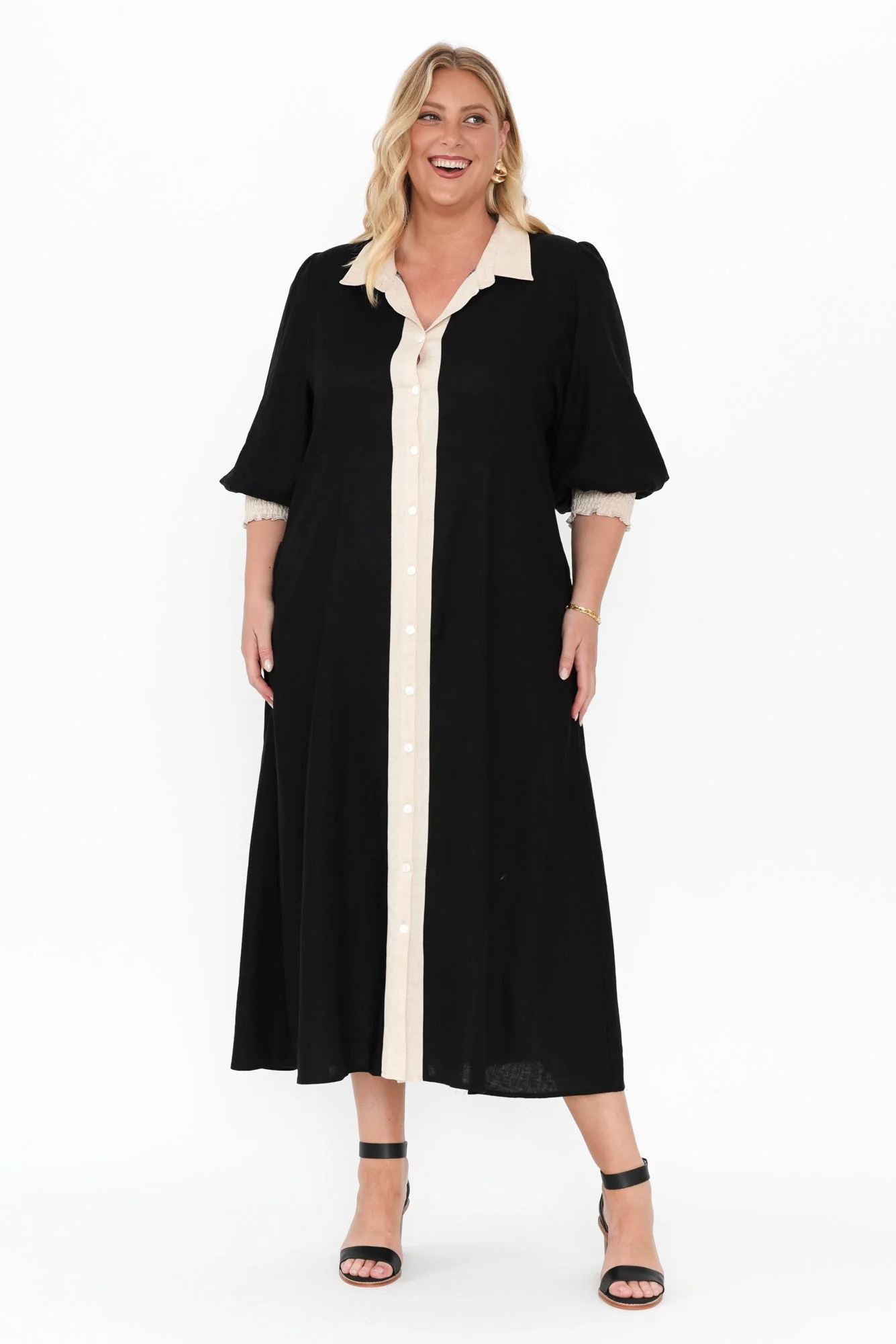Catalina Black Trim Linen Blend Tie Dress - Image 11