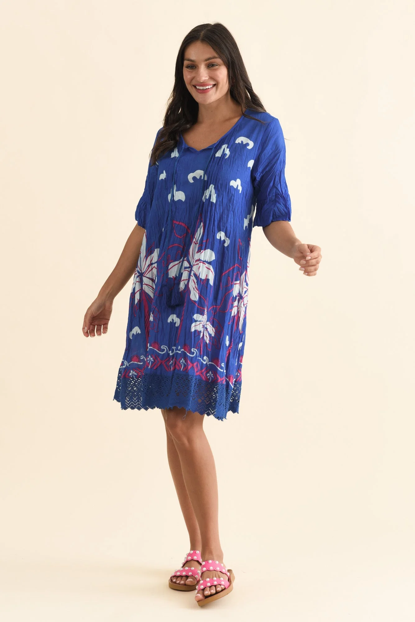 Cayman Cobalt Tropical Cotton Tunic Dress - Image 2