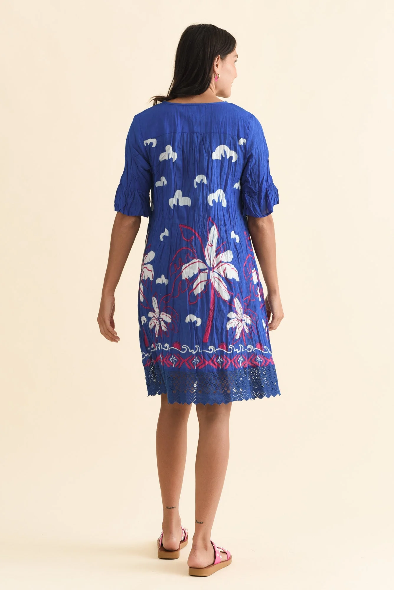 Cayman Cobalt Tropical Cotton Tunic Dress - Image 4