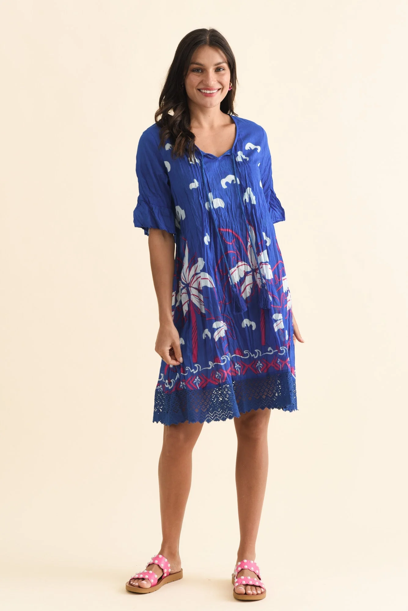 Cayman Cobalt Tropical Cotton Tunic Dress - Image 6
