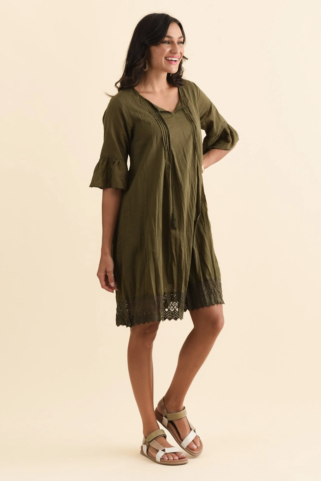 Cayman Khaki Cotton Tunic Dress - Image 3