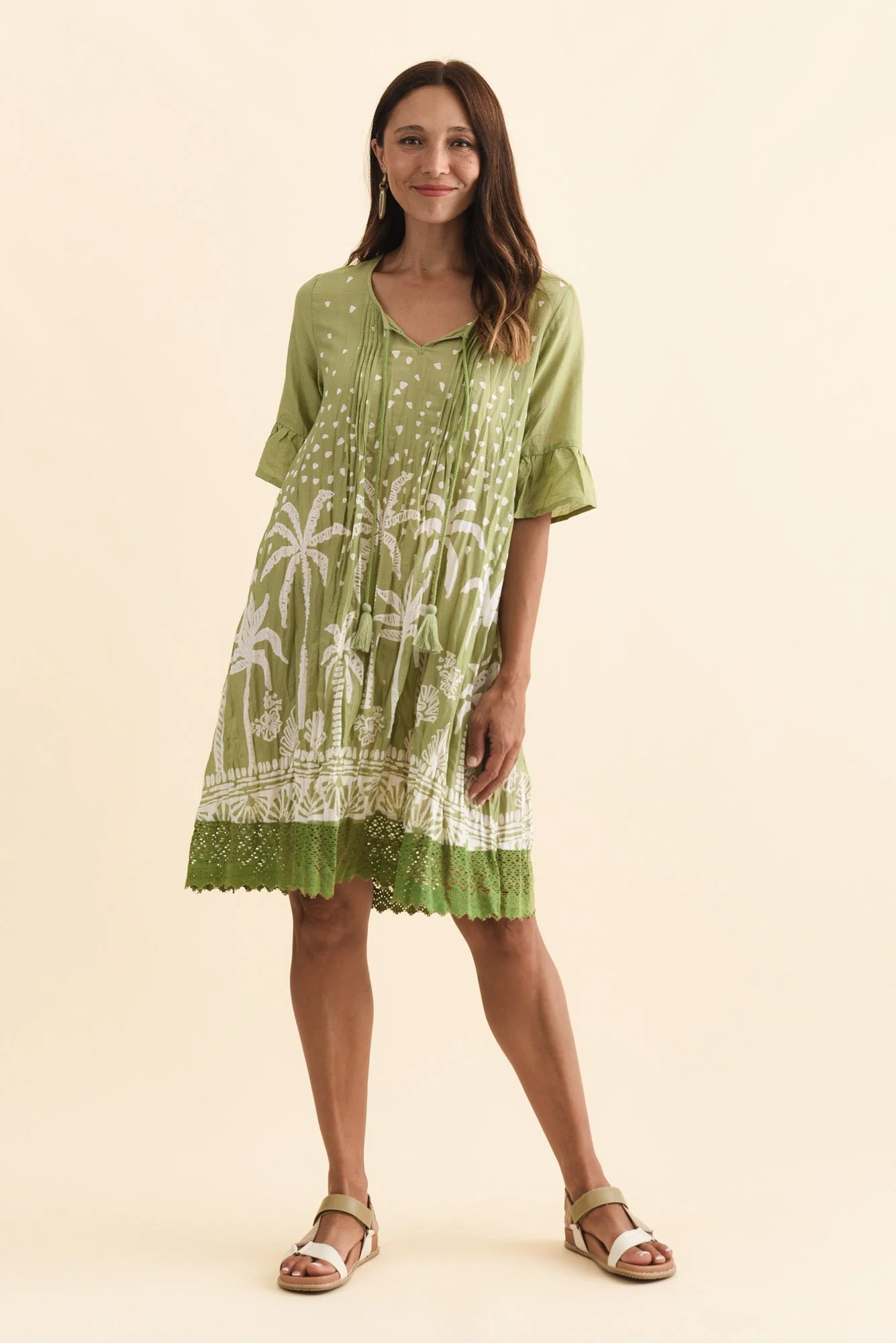 Cayman Khaki Palm Cotton Tunic Dress - Image 6