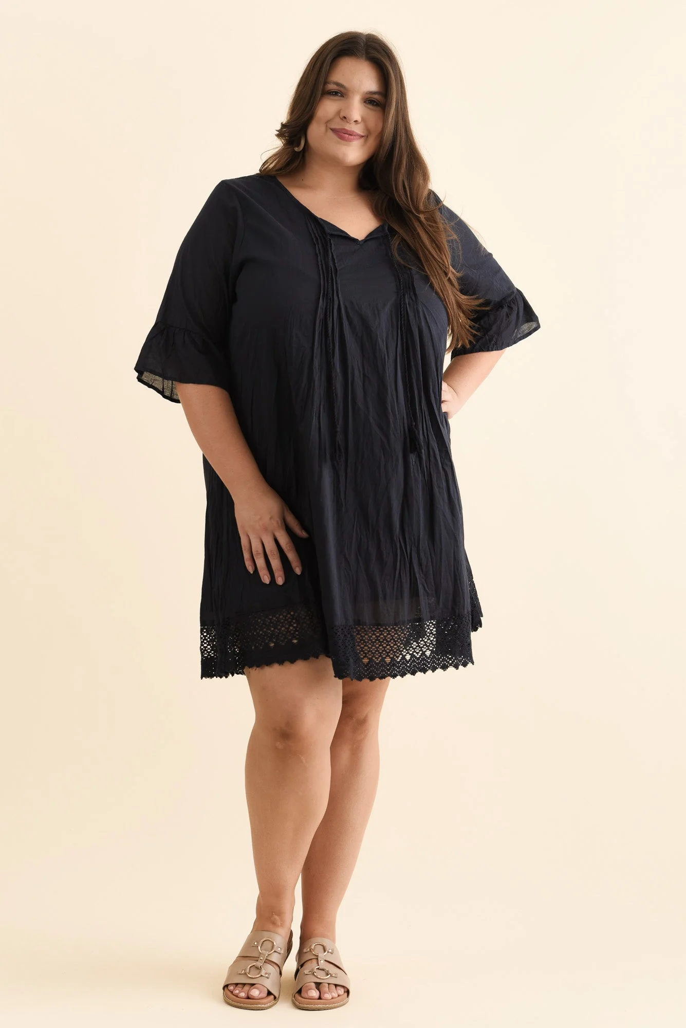 Cayman Navy Cotton Tunic Dress - Image 10