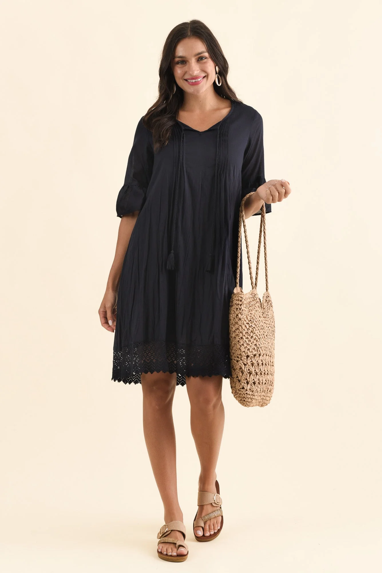 Cayman Navy Cotton Tunic Dress - Image 2