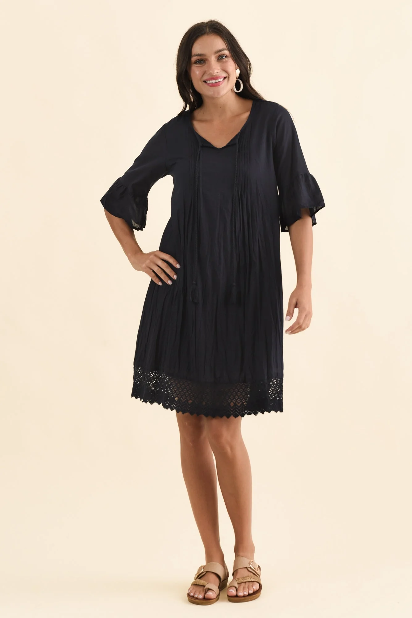 Cayman Navy Cotton Tunic Dress - Image 3