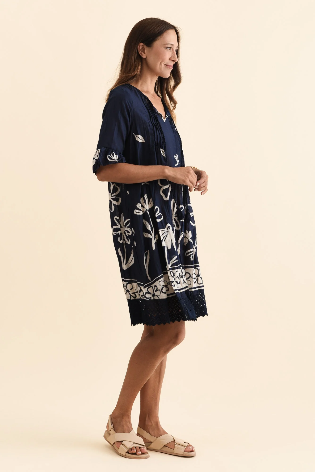 Cayman Navy Flower Cotton Tunic Dress - Image 4