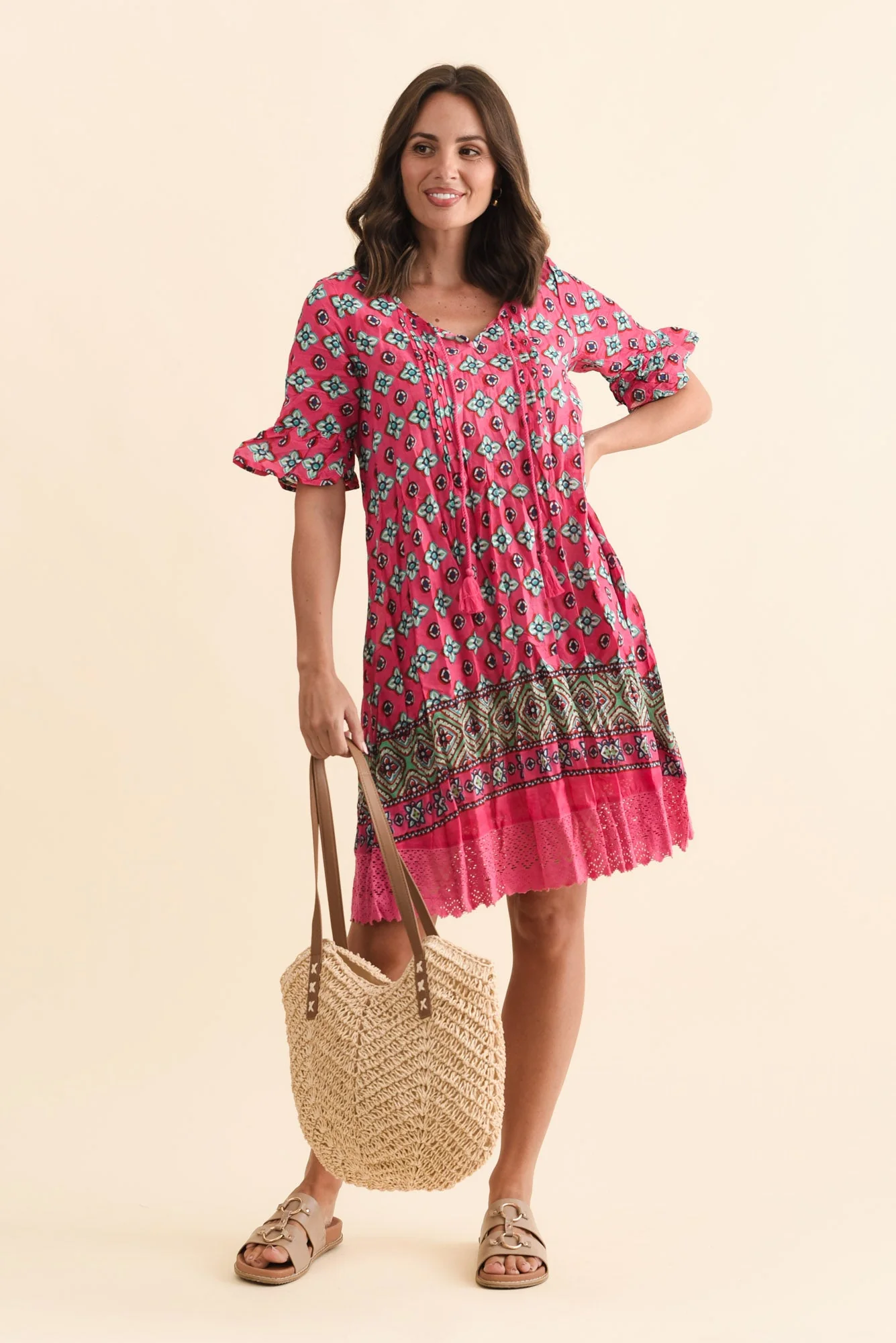 Cayman Pink Motif Cotton Tunic Dress