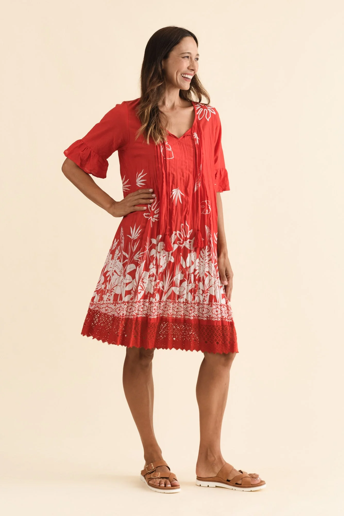 Cayman Red Botanical Cotton Tunic Dress - Image 3