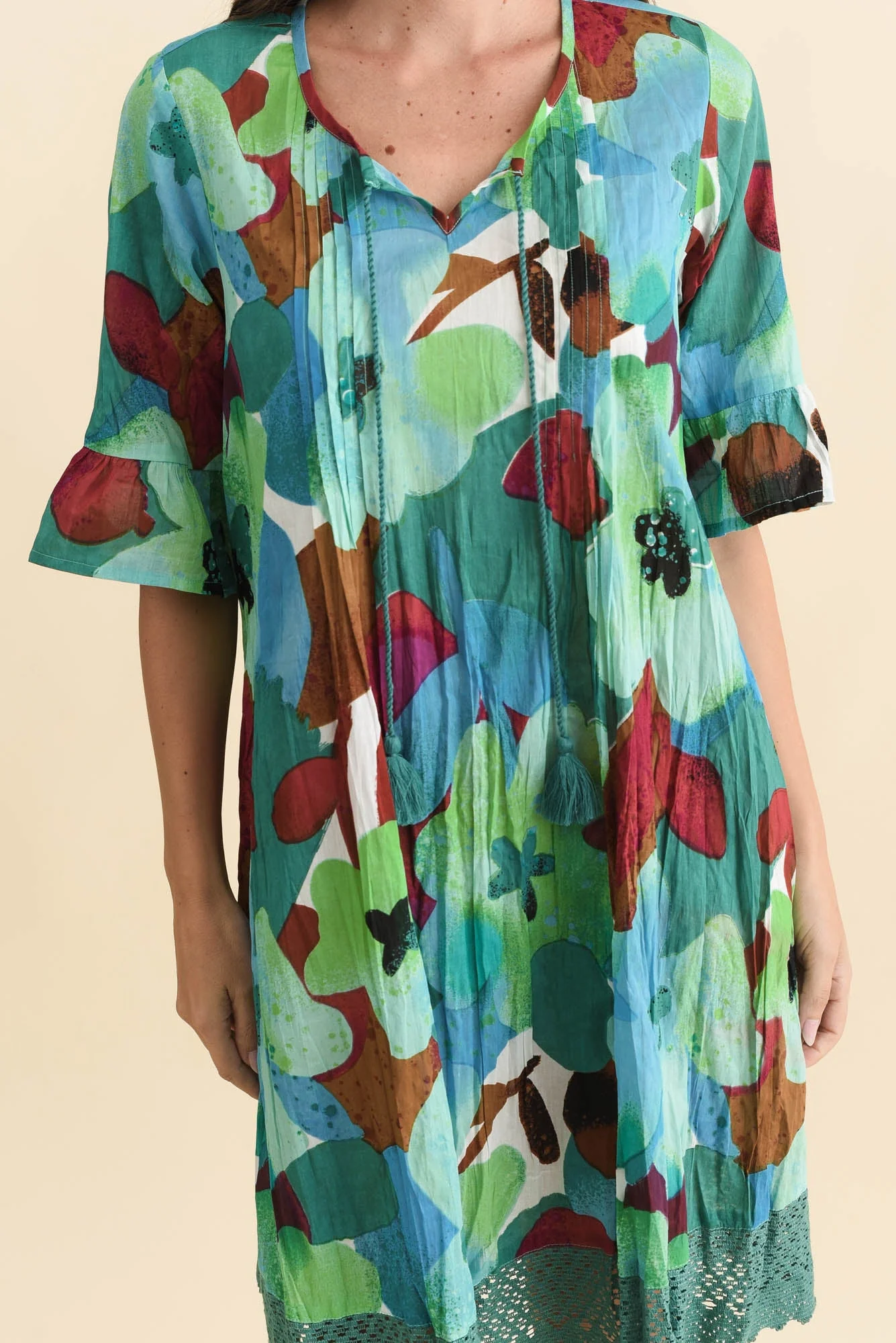 Cayman Teal Flower Cotton Tunic Dress - Image 5