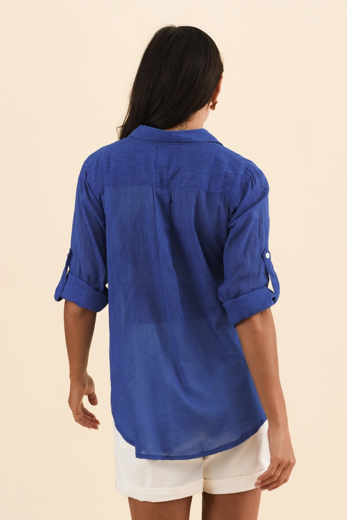 Cecille Blue Cotton Pocket Shirt - Image 4
