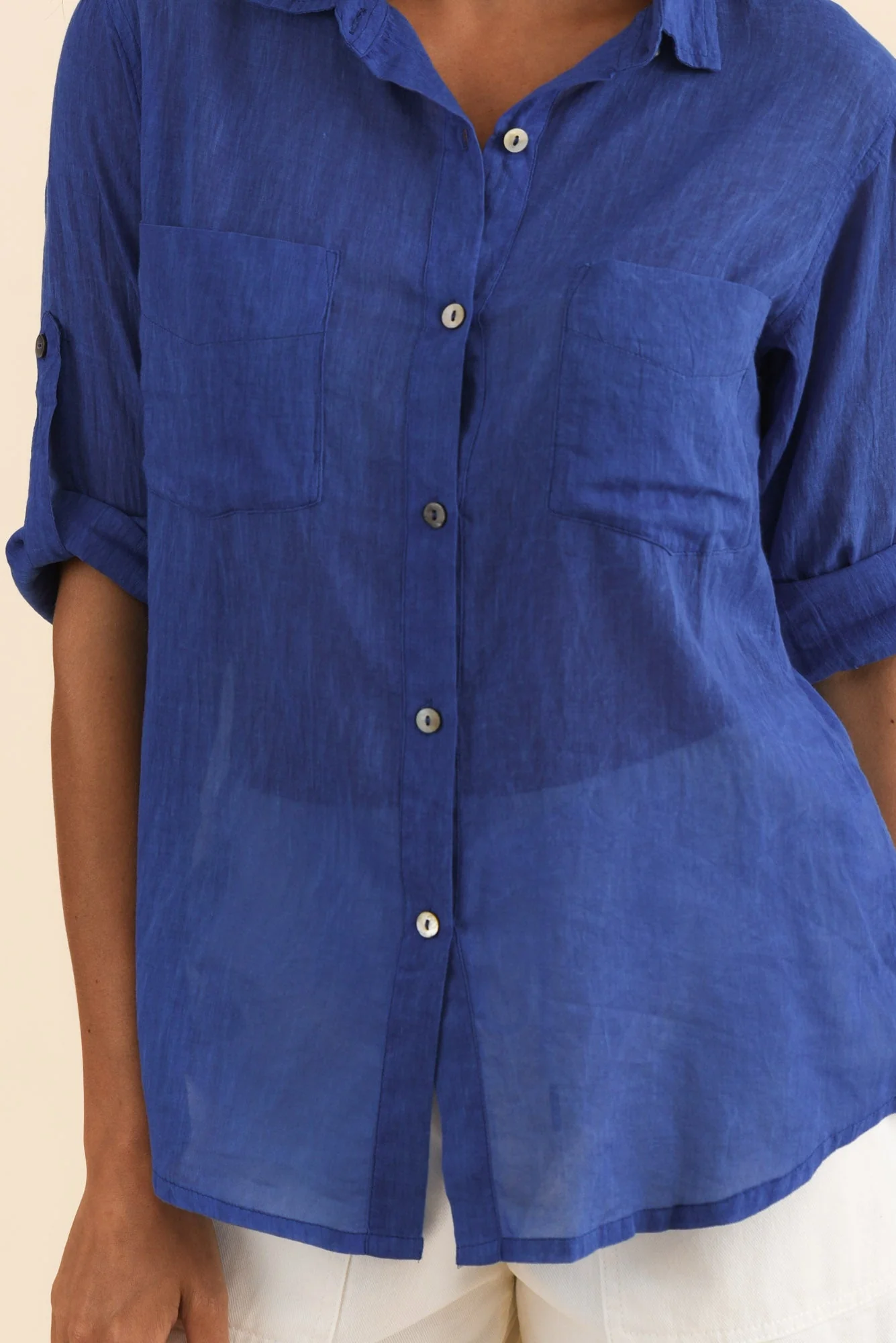 Cecille Blue Cotton Pocket Shirt - Image 5