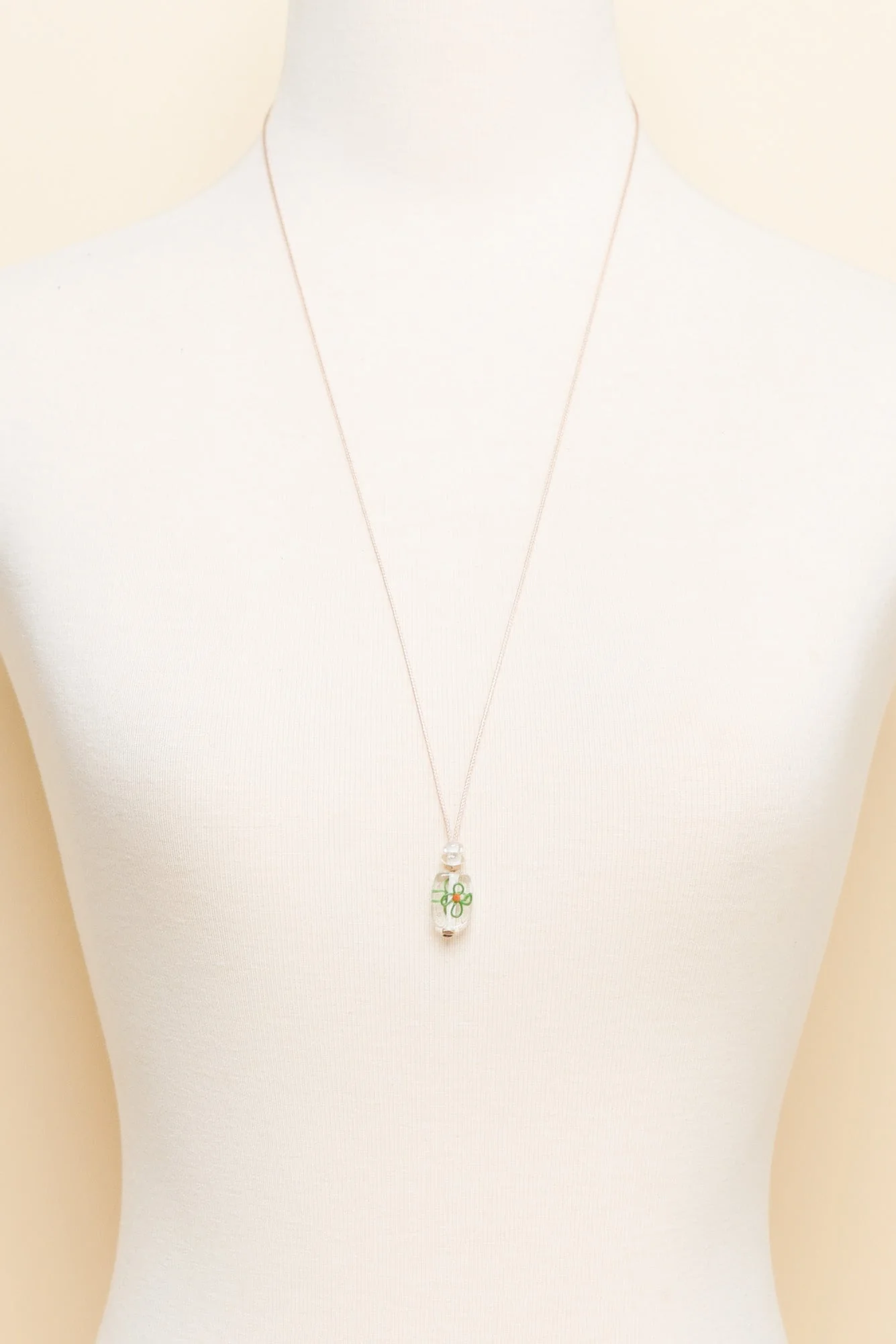 Cecily Green Flower Glass Beaded Necklace - Image 2