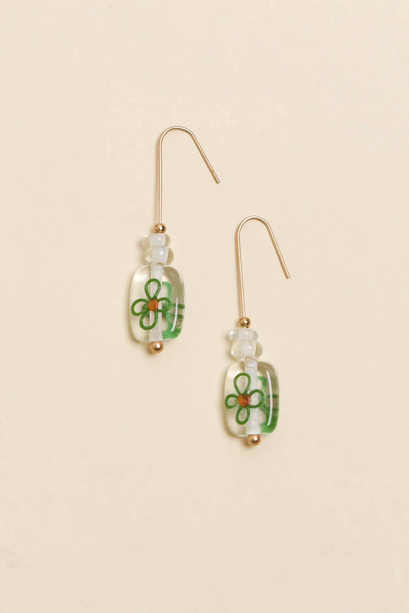 Celia Green Flower Glass Hook Earrings