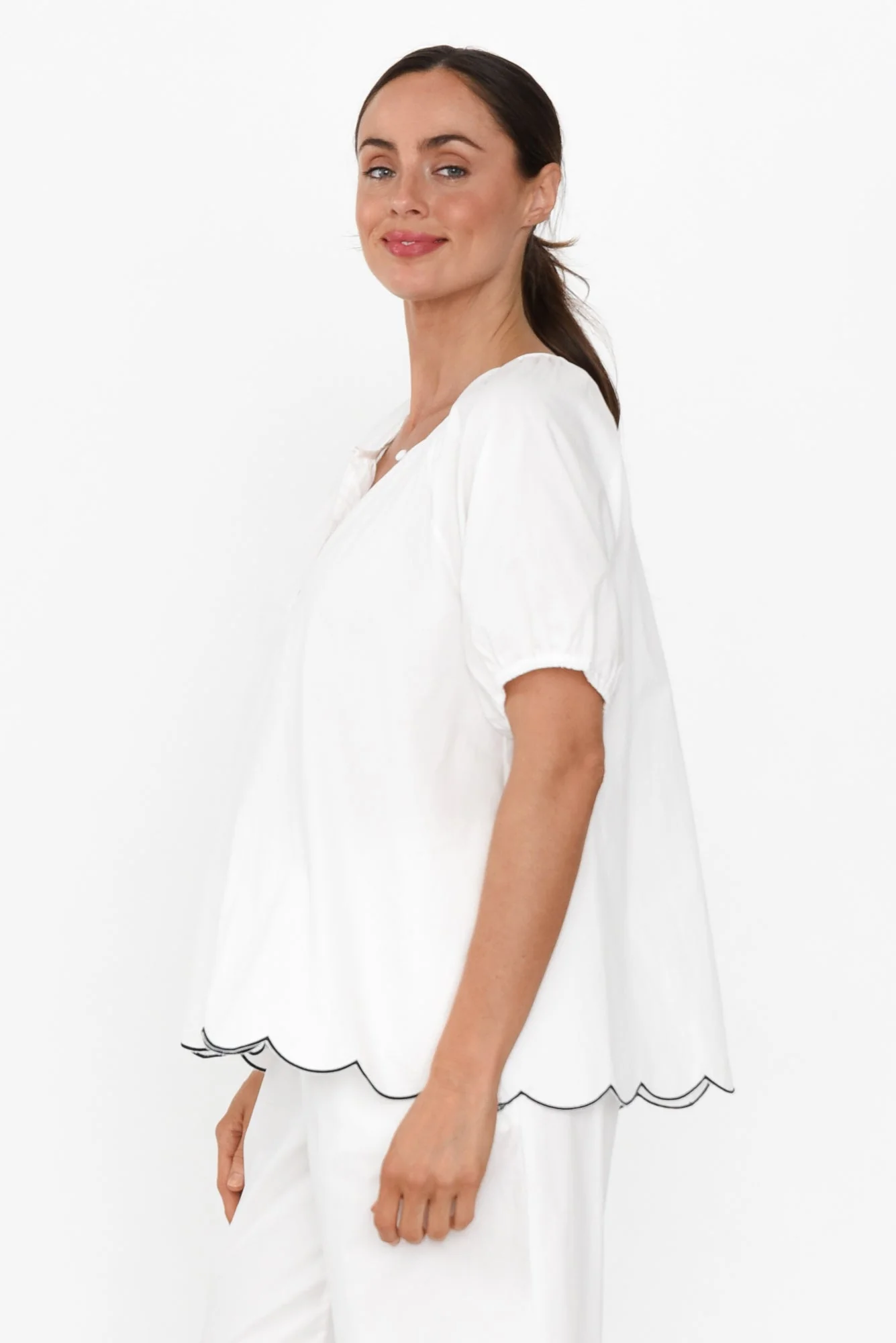 Celia White Cotton Pyjama Top - Image 3