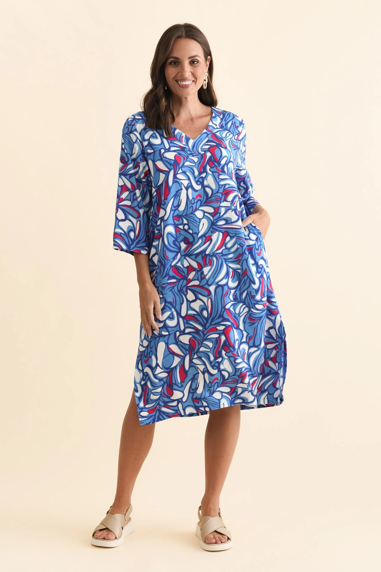 Celine Blue Ripple Linen Cotton Dress - Image 2
