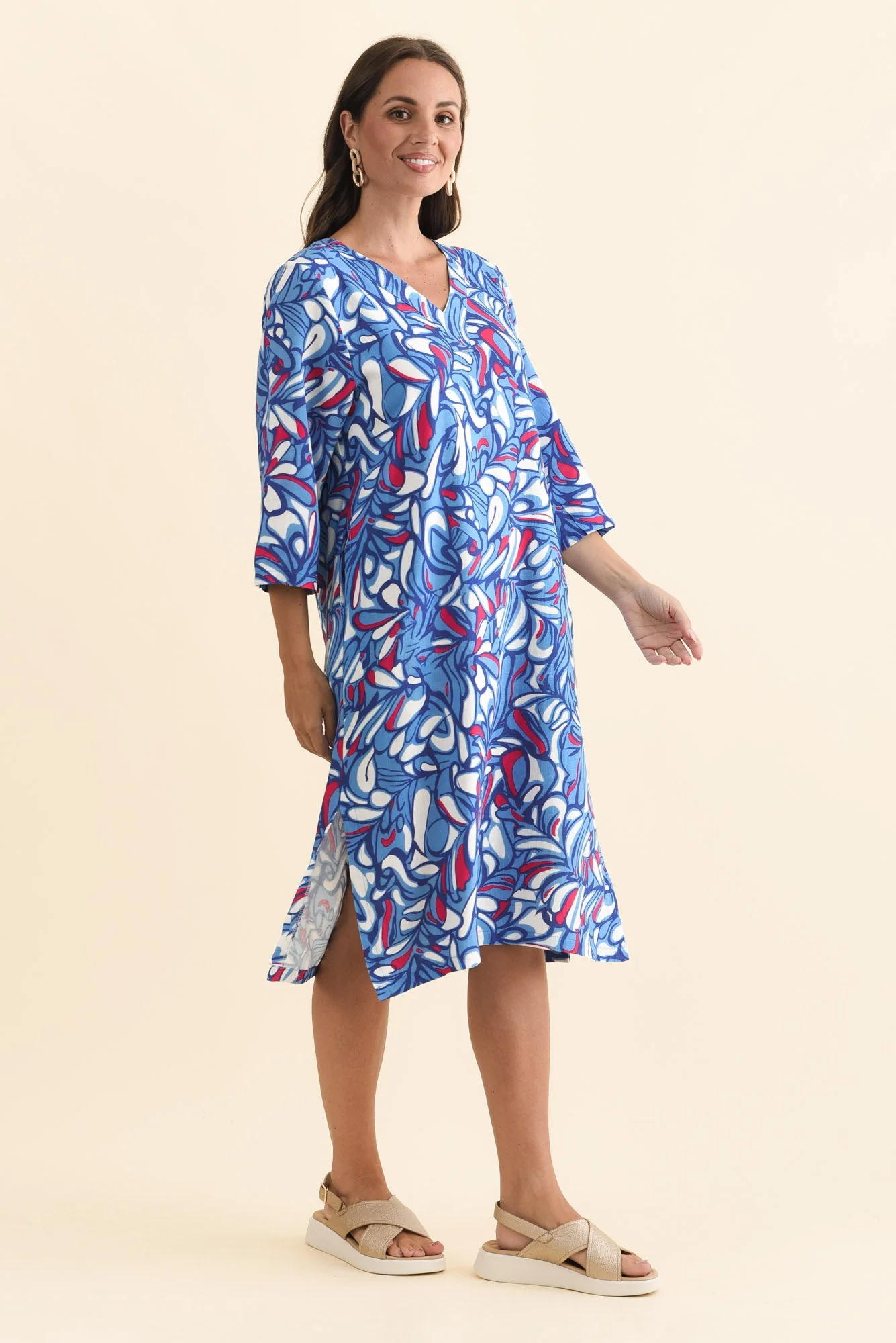Celine Blue Ripple Linen Cotton Dress - Image 3