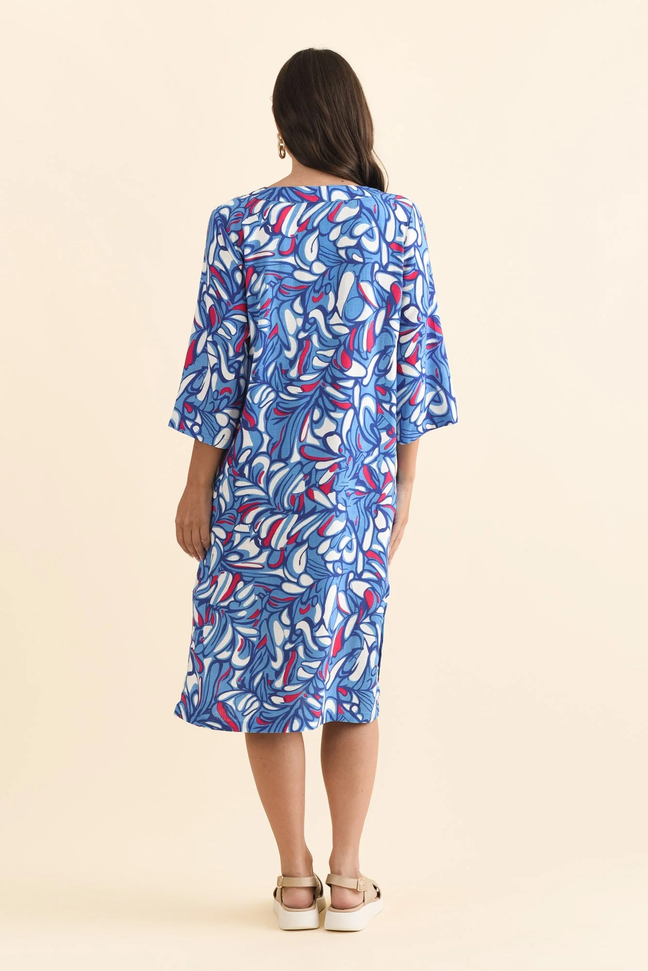 Celine Blue Ripple Linen Cotton Dress - Image 4