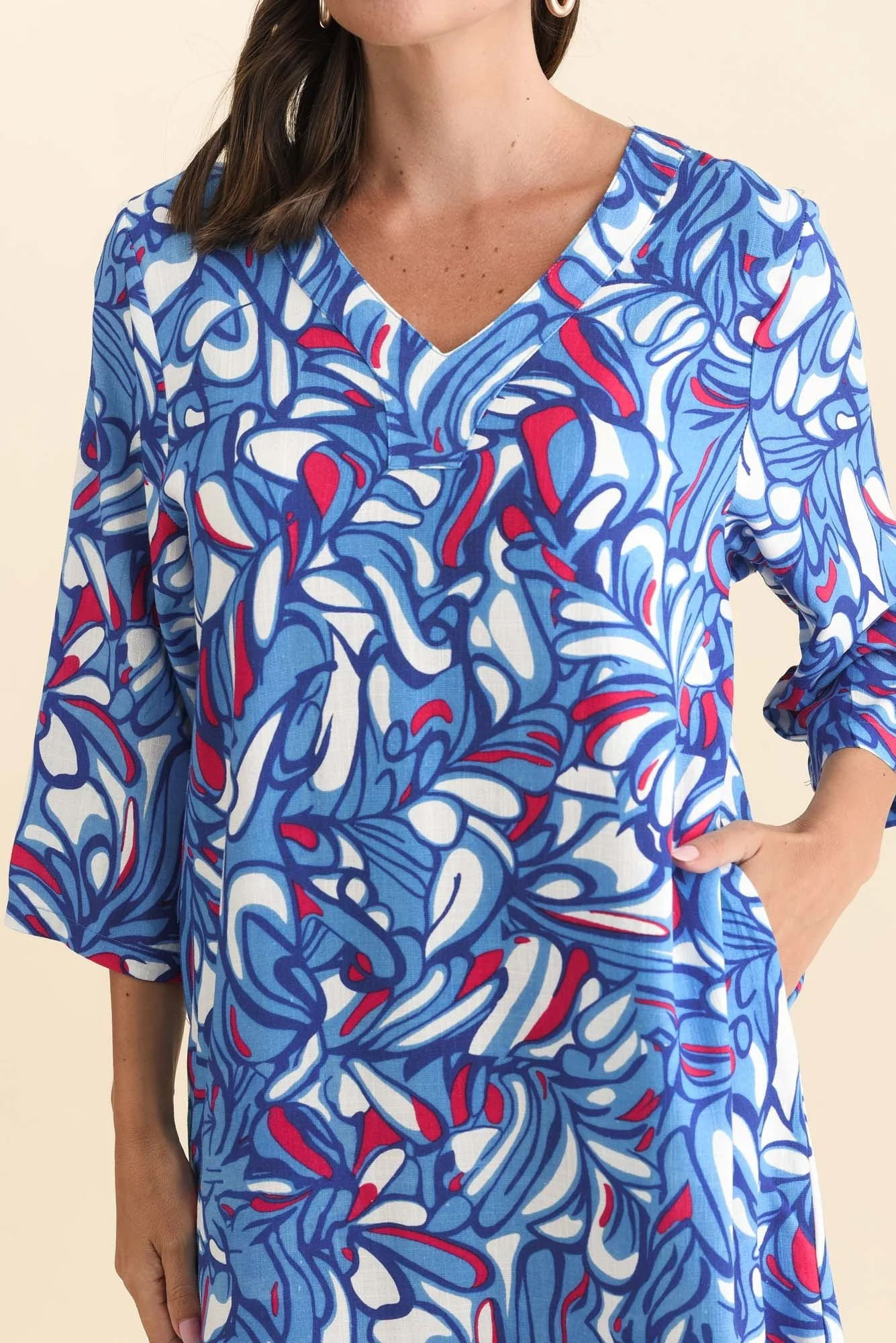 Celine Blue Ripple Linen Cotton Dress - Image 5