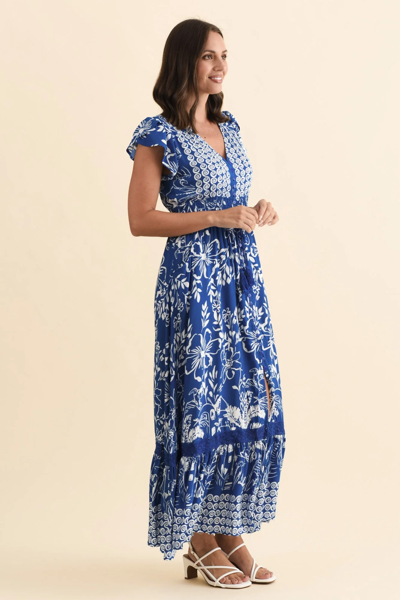Chappelle Blue Floral Button Dress - Image 3