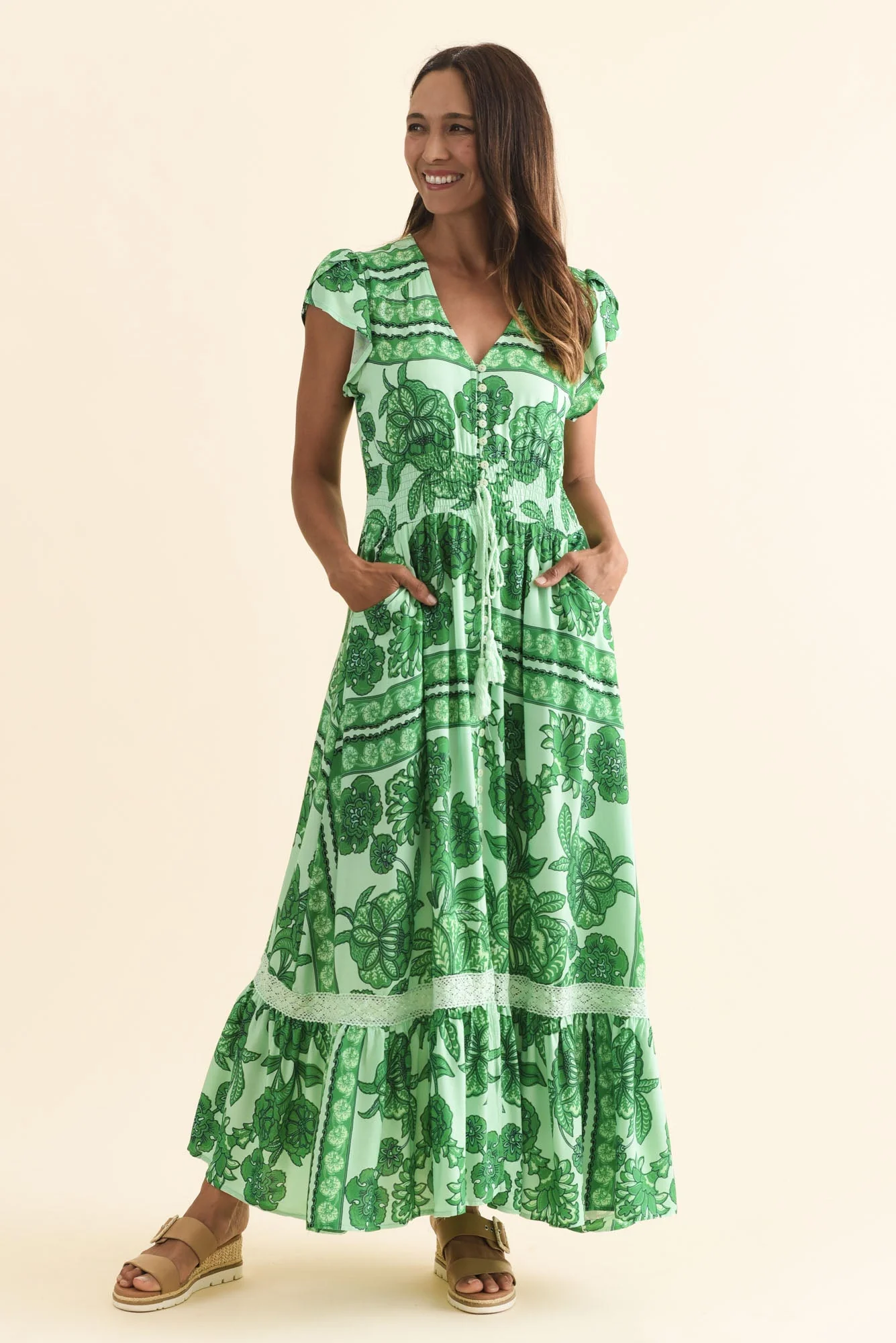 Chappelle Green Garden Button Dress