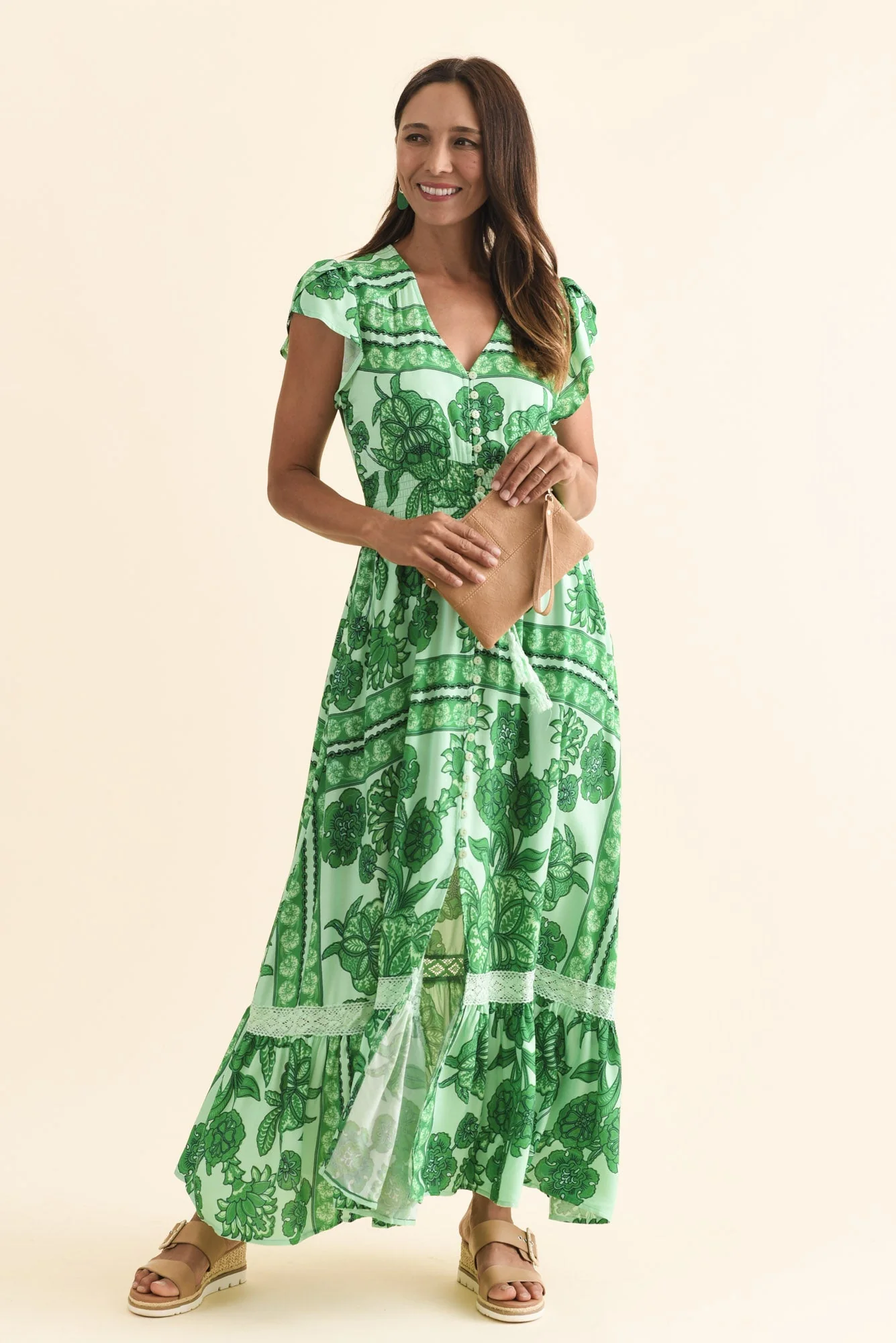 Chappelle Green Garden Button Dress - Image 2