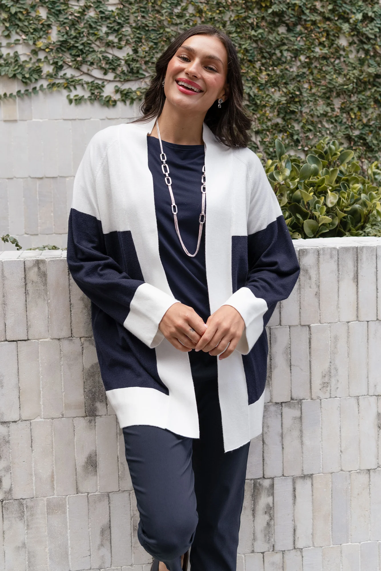Chase Navy Contrast Knit Cardigan - Image 2