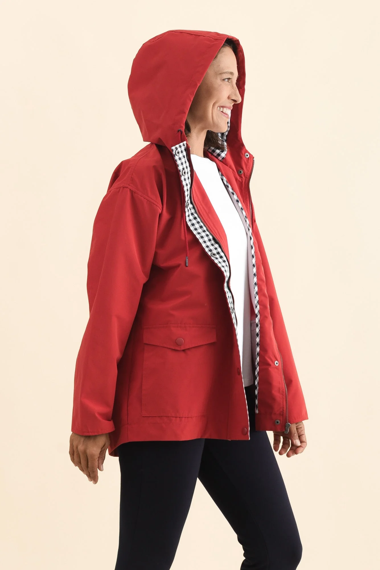 Chelsea Red Hooded Raincoat - Image 3