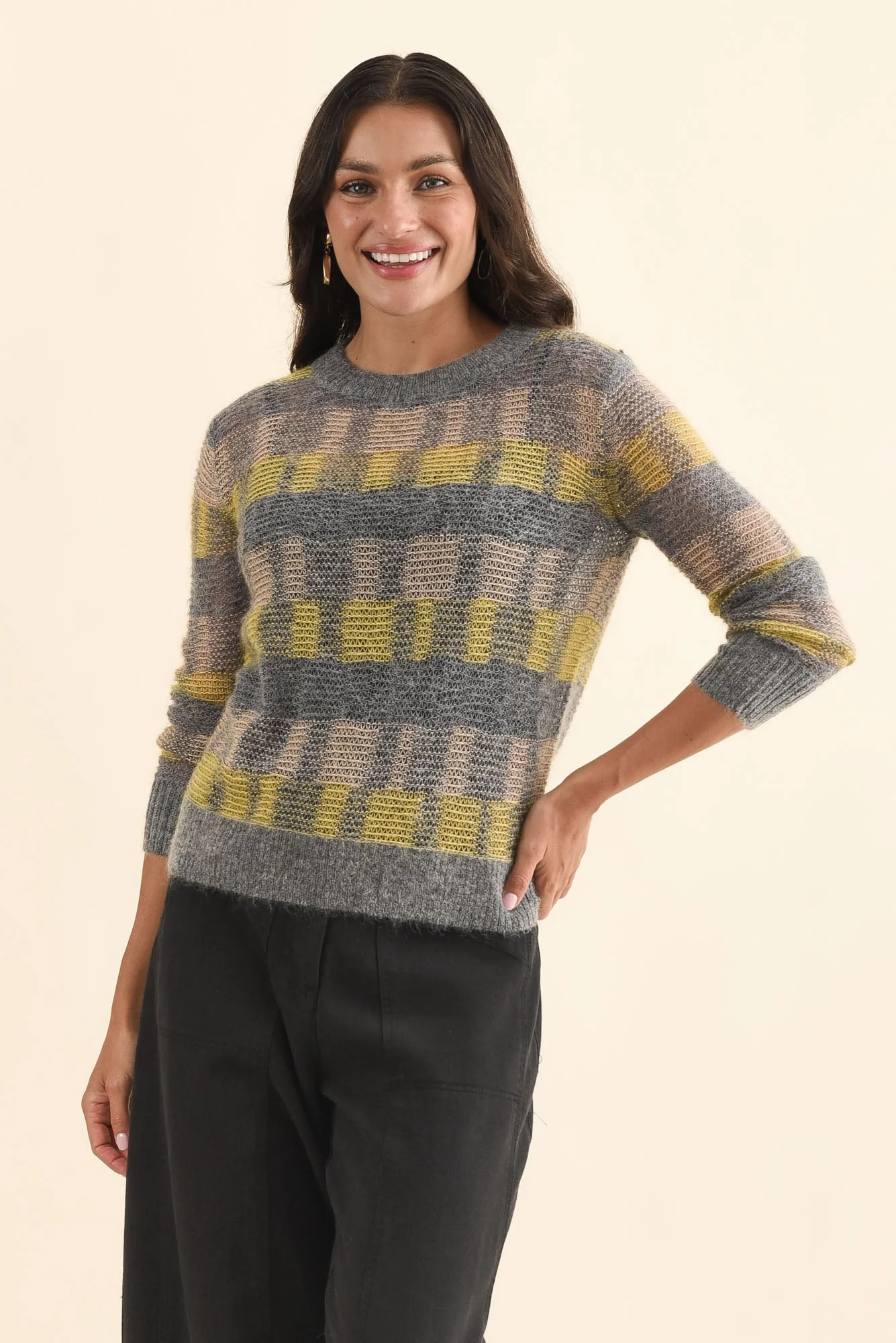 Ciara Camel Stripe Mohair Wool Knit Jumper