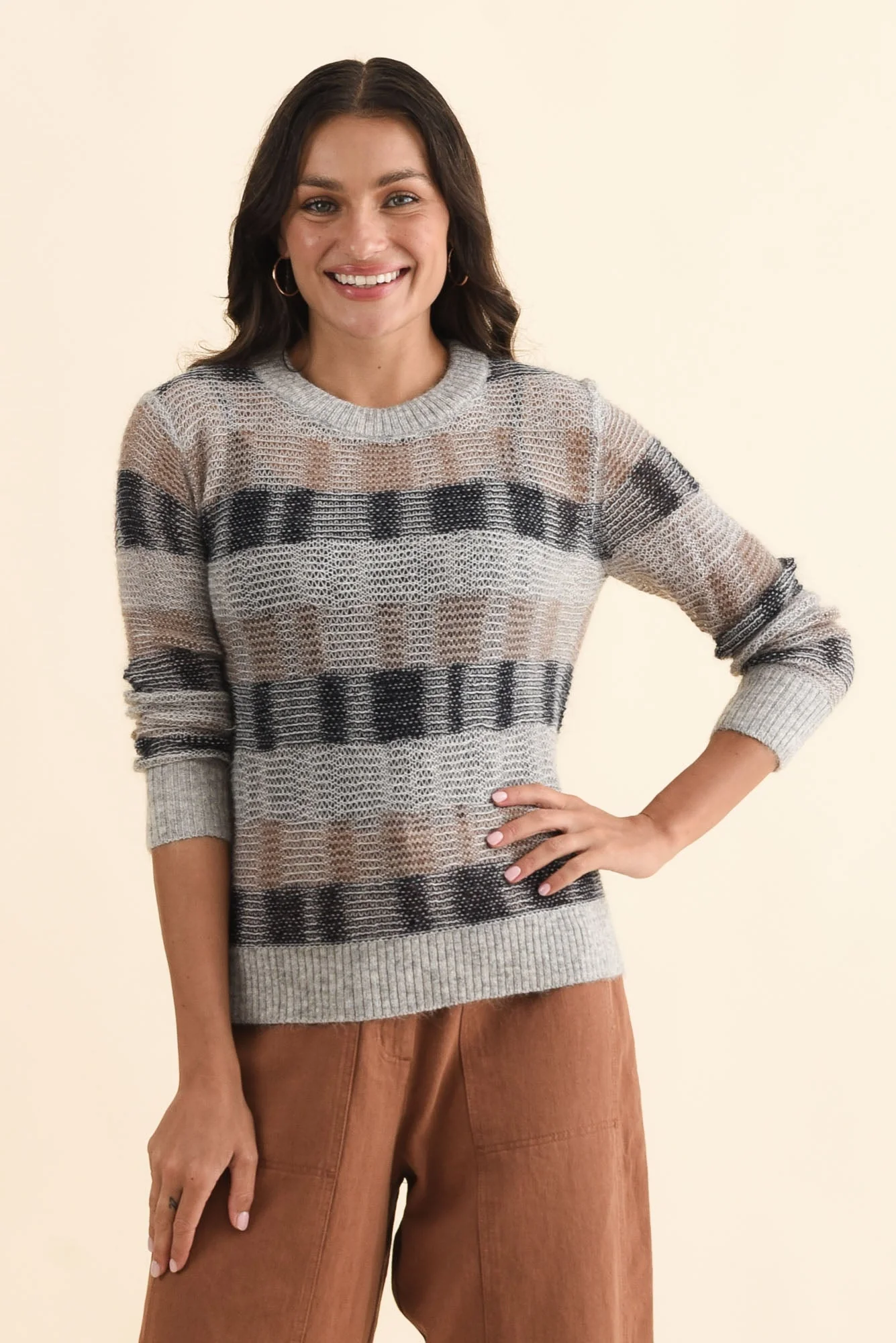 Ciara Grey Stripe Mohair Wool Knit Jumper