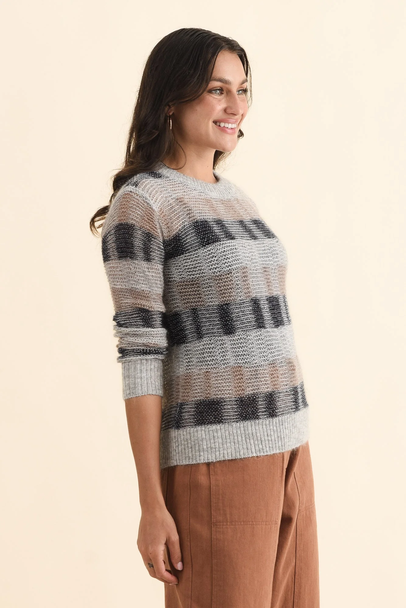 Ciara Grey Stripe Mohair Wool Knit Jumper - Image 3