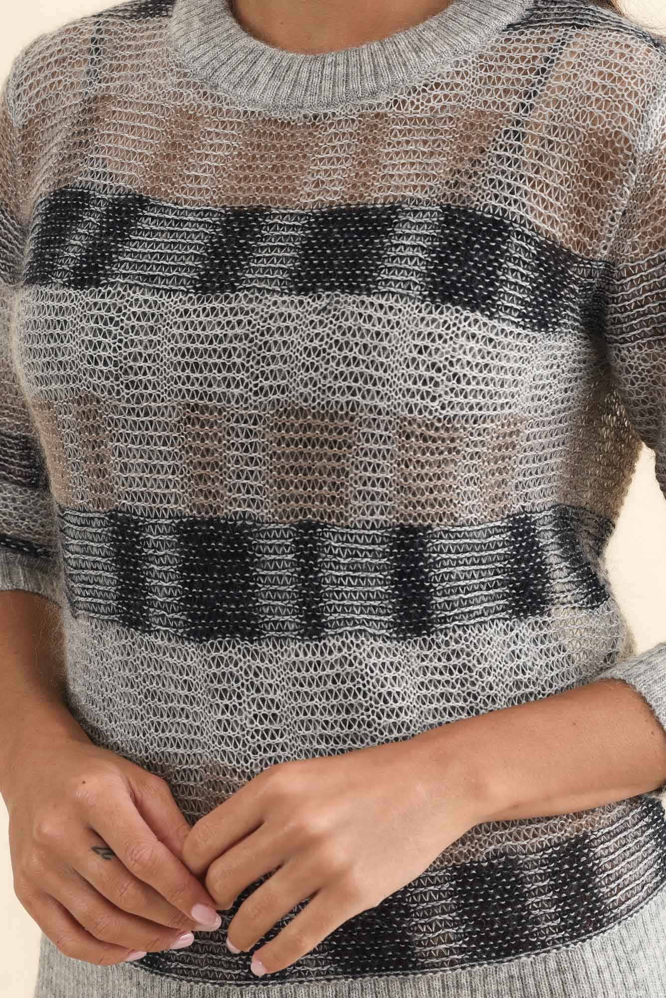 Ciara Grey Stripe Mohair Wool Knit Jumper - Image 5