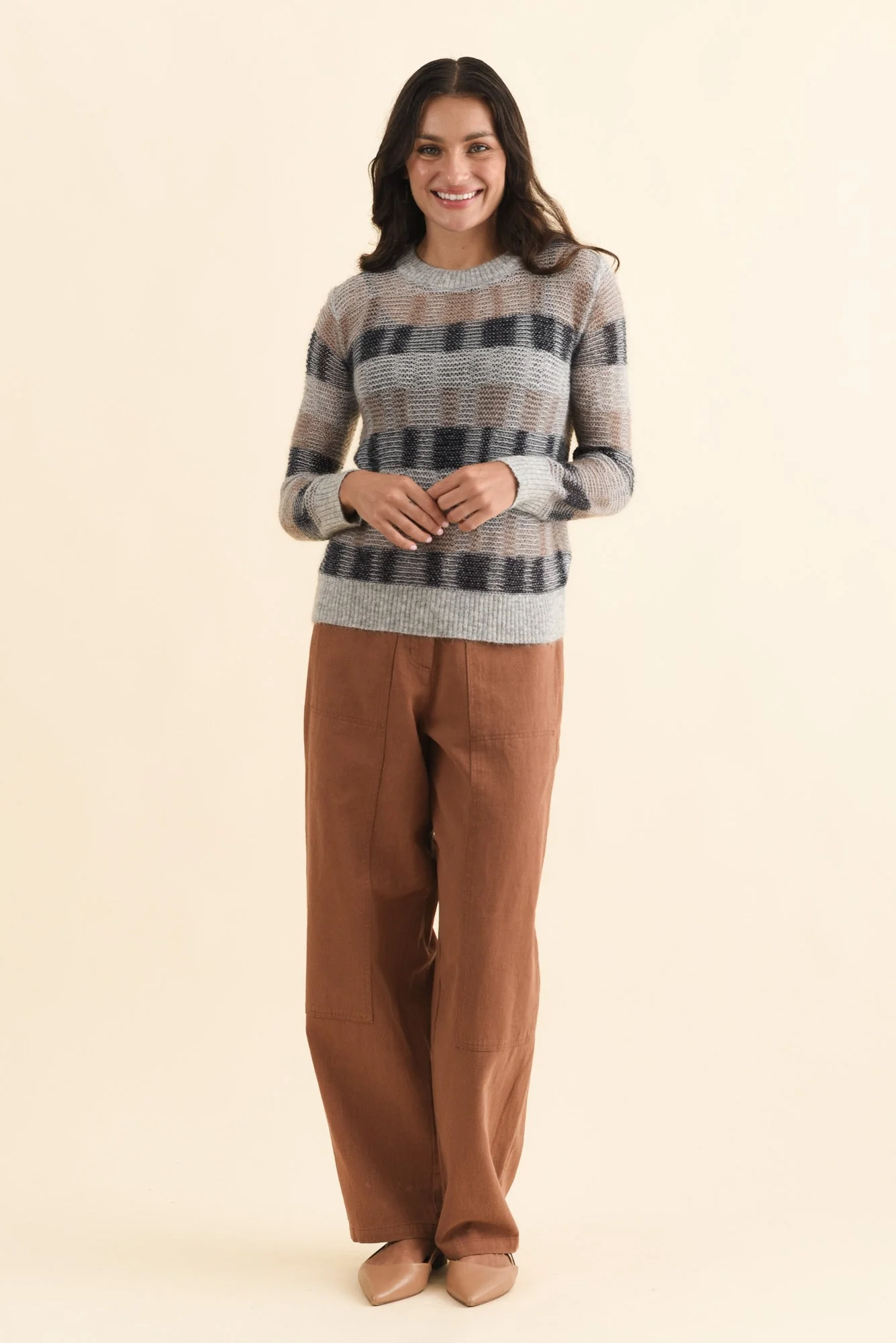Ciara Grey Stripe Mohair Wool Knit Jumper - Image 6