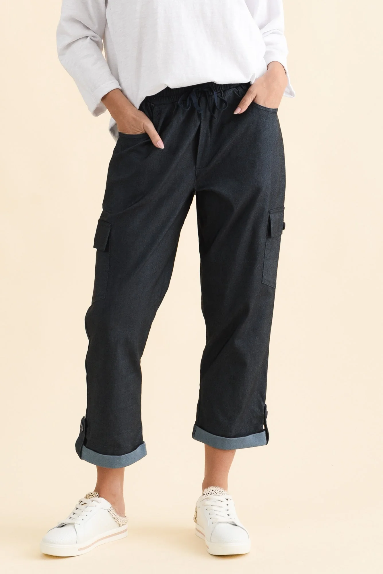 Cindy Dark Blue Denim Cargo Pants