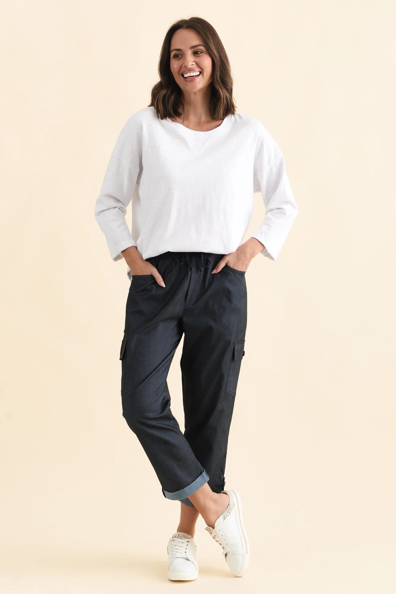 Cindy Dark Blue Denim Cargo Pants - Image 6
