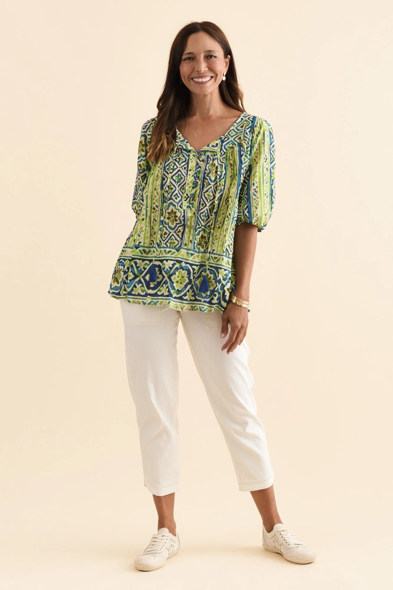Claris Blue Abstract Crinkle Cotton Top - Image 2