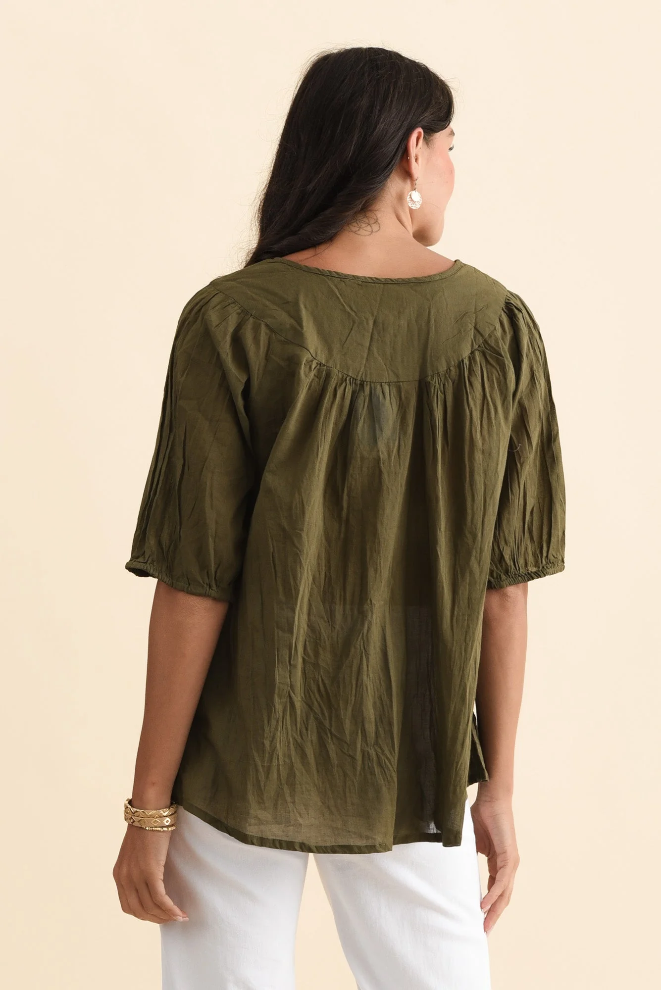 Claris Khaki Crinkle Cotton Top - Image 4