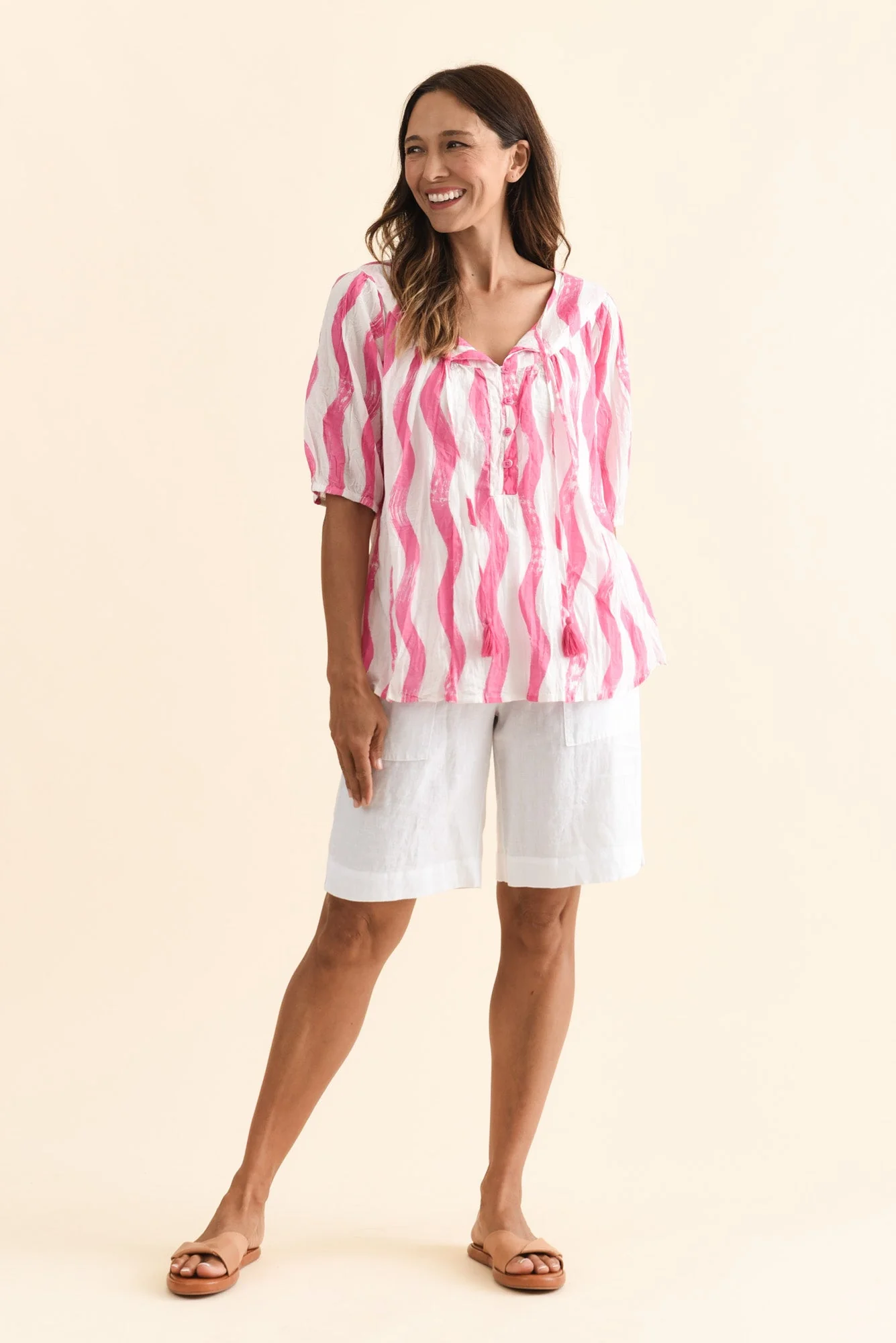 Claris Pink Stripe Crinkle Cotton Top - Image 6