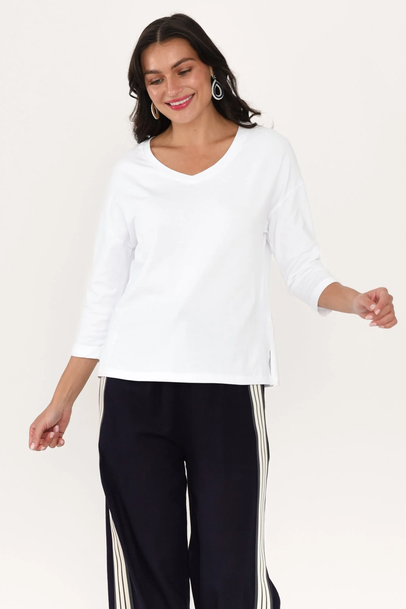 Clarke White Cotton 3/4 Sleeved Top