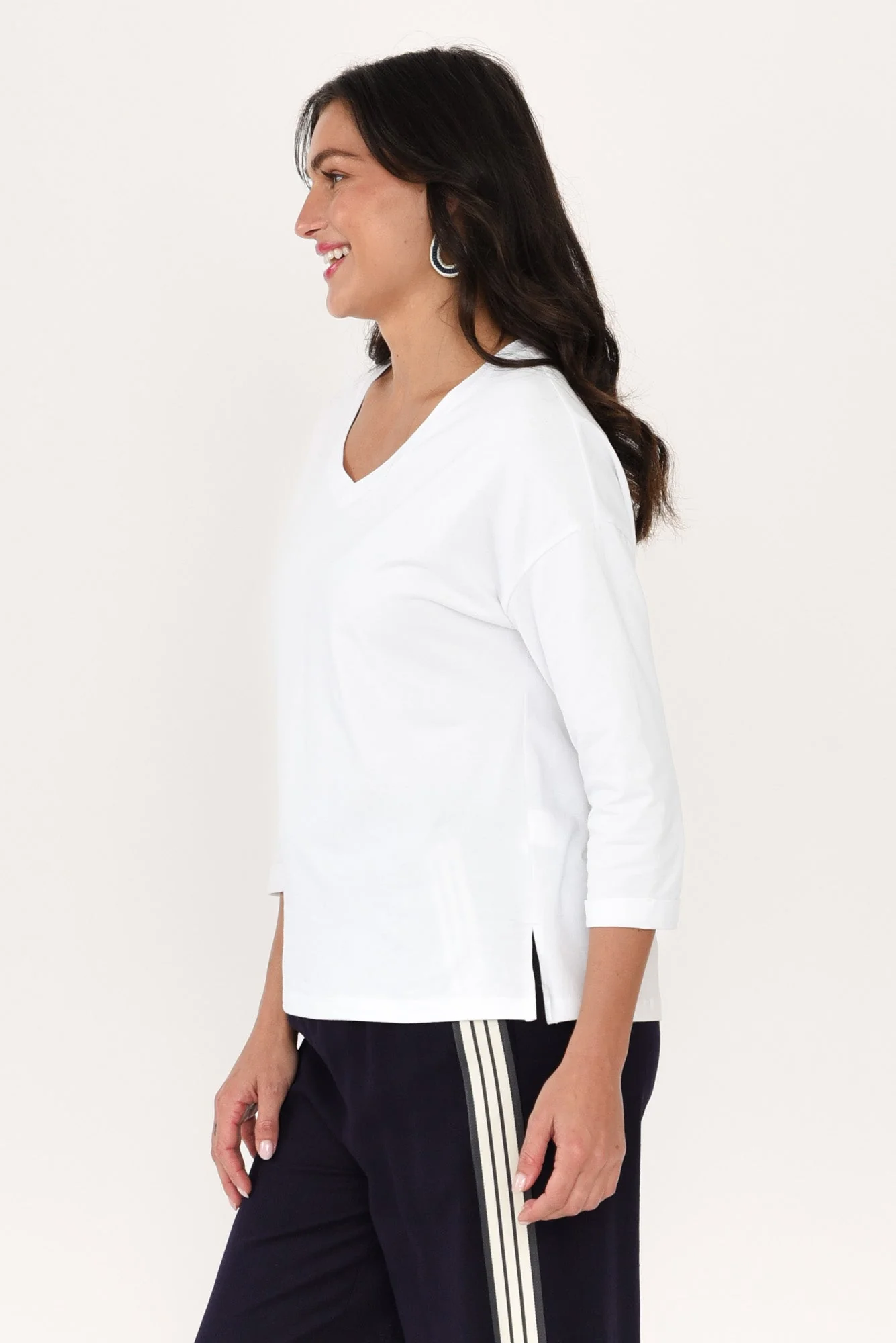 Clarke White Cotton 3/4 Sleeved Top - Image 3