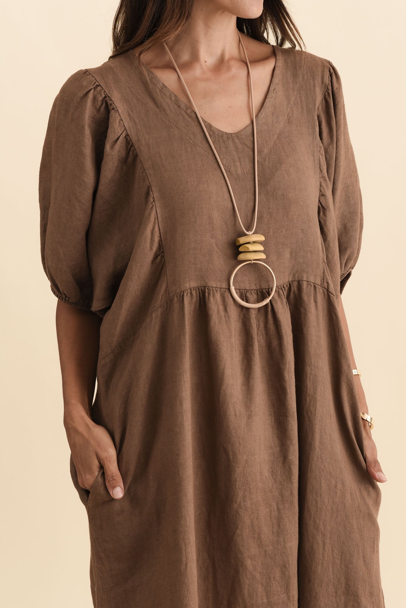 Claudine Chocolate Linen Pocket Dress - Image 5