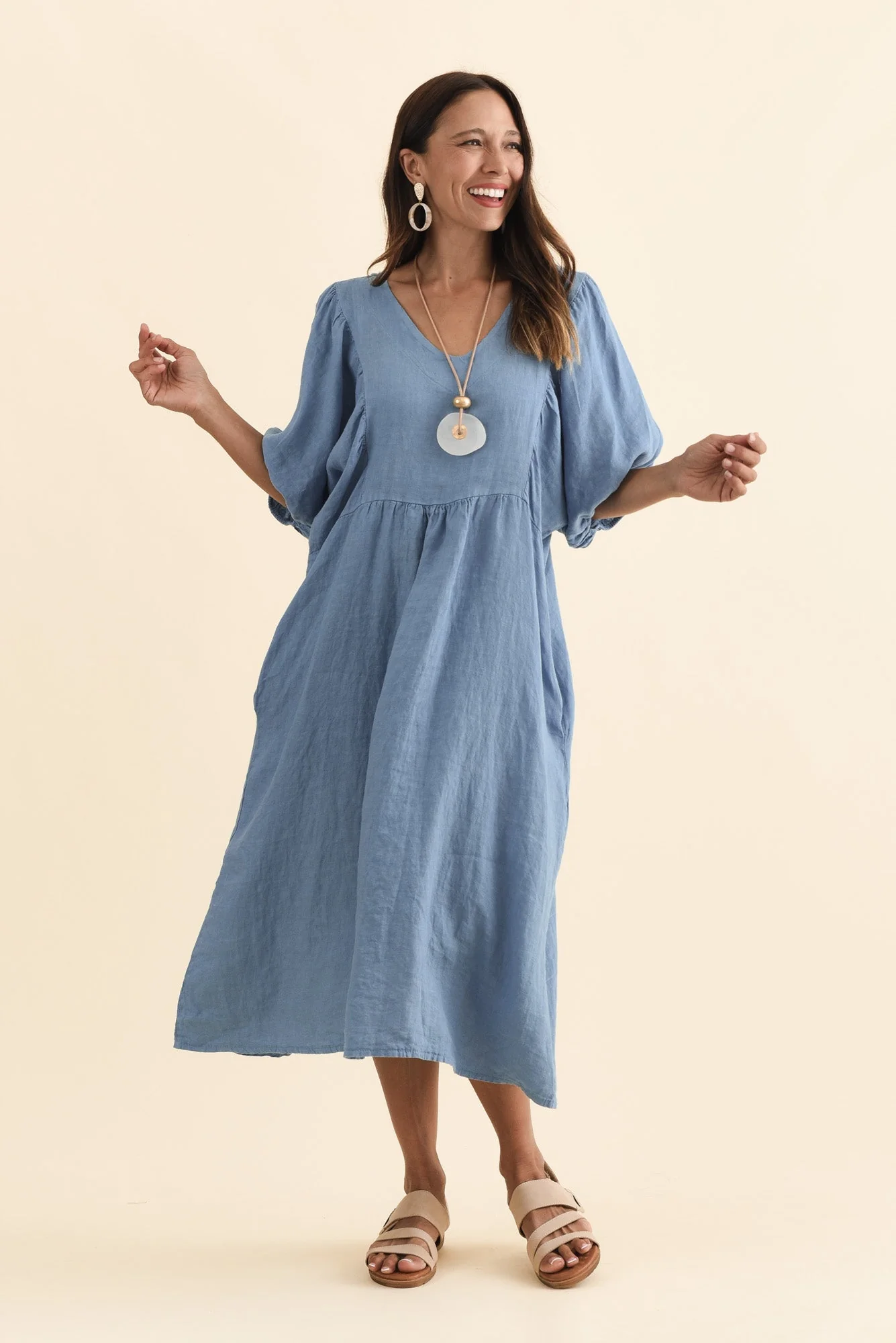 Claudine Steel Linen Pocket Dress - Image 2