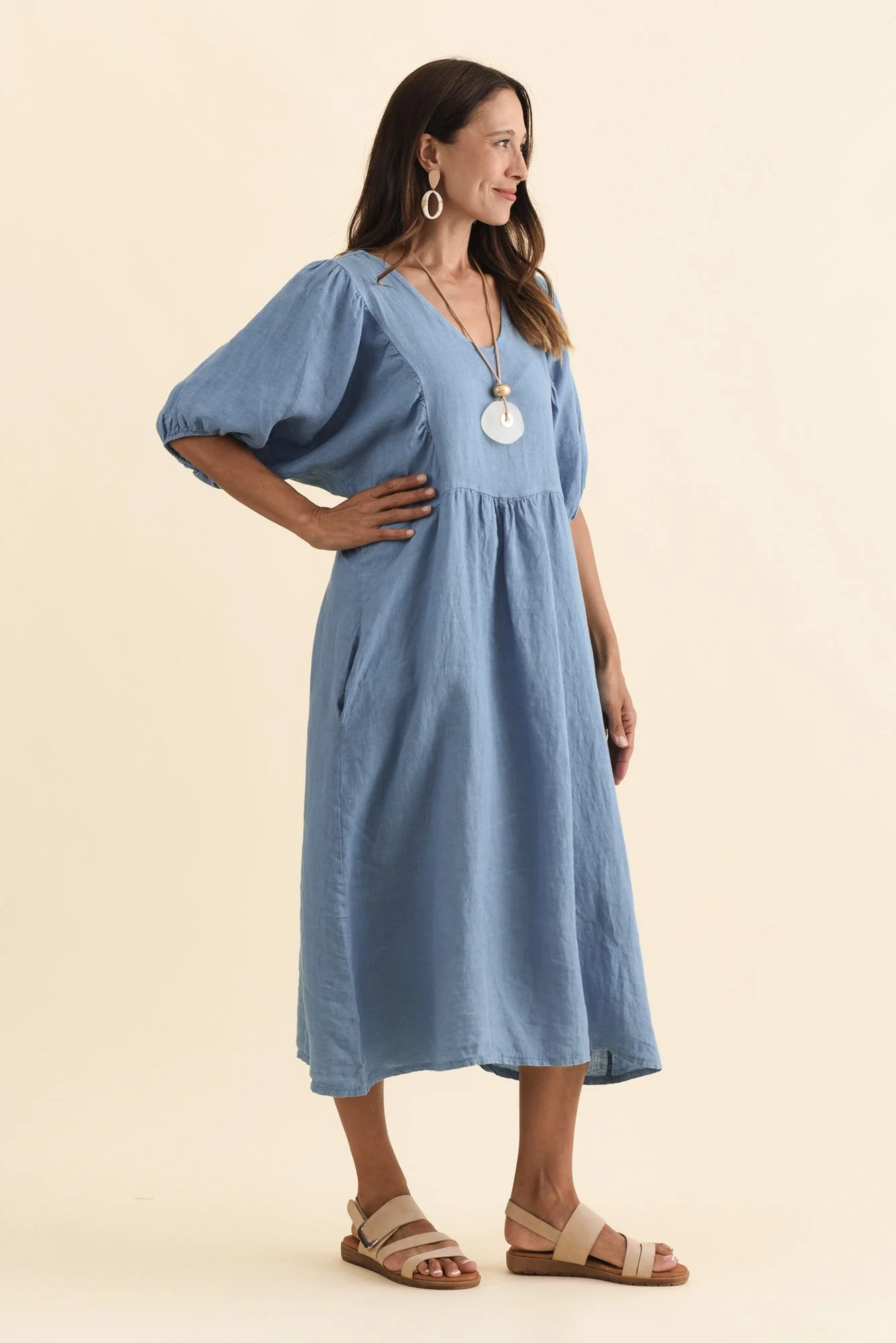 Claudine Steel Linen Pocket Dress - Image 3