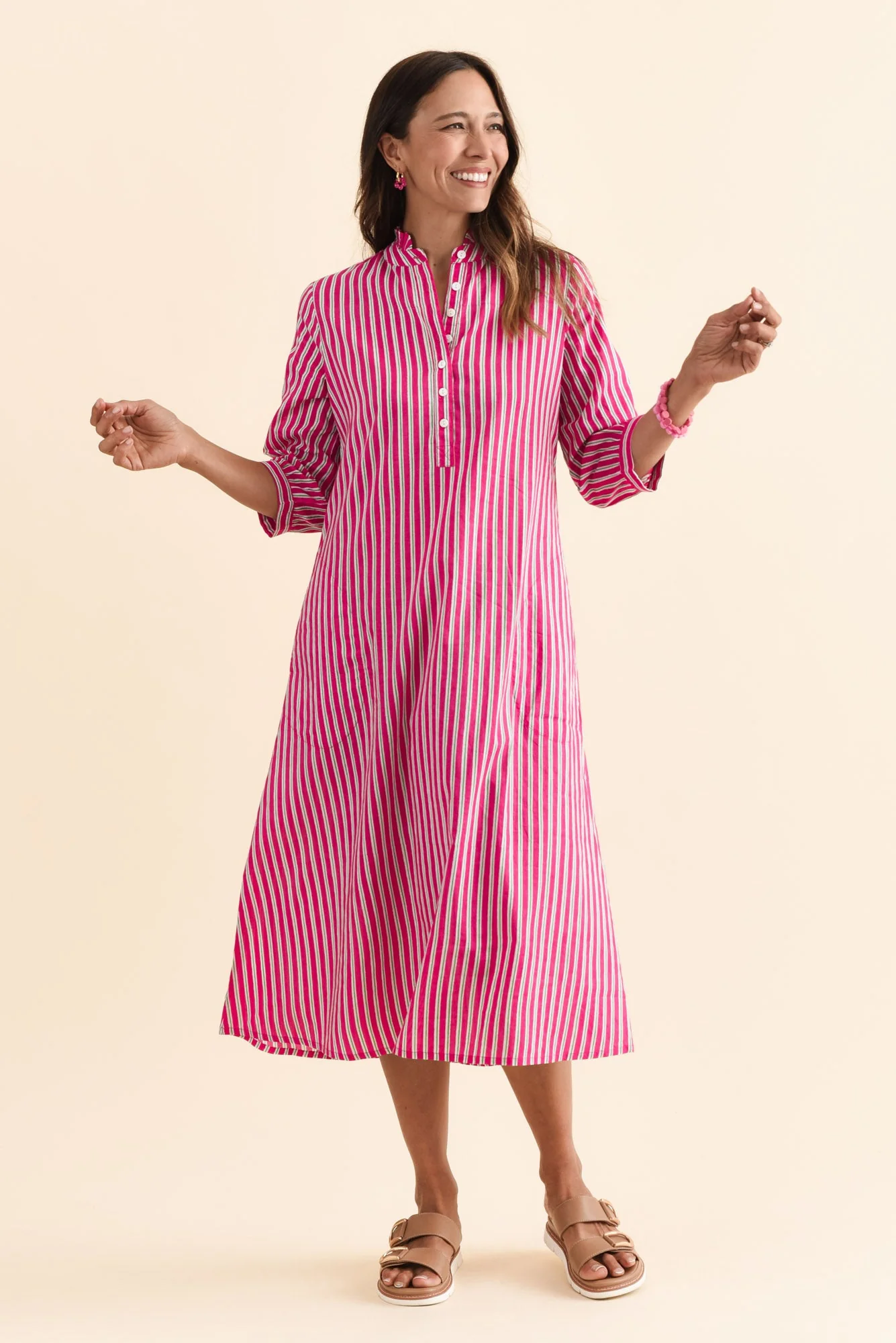 Clive Pink Stripe Cotton Dress - Image 2