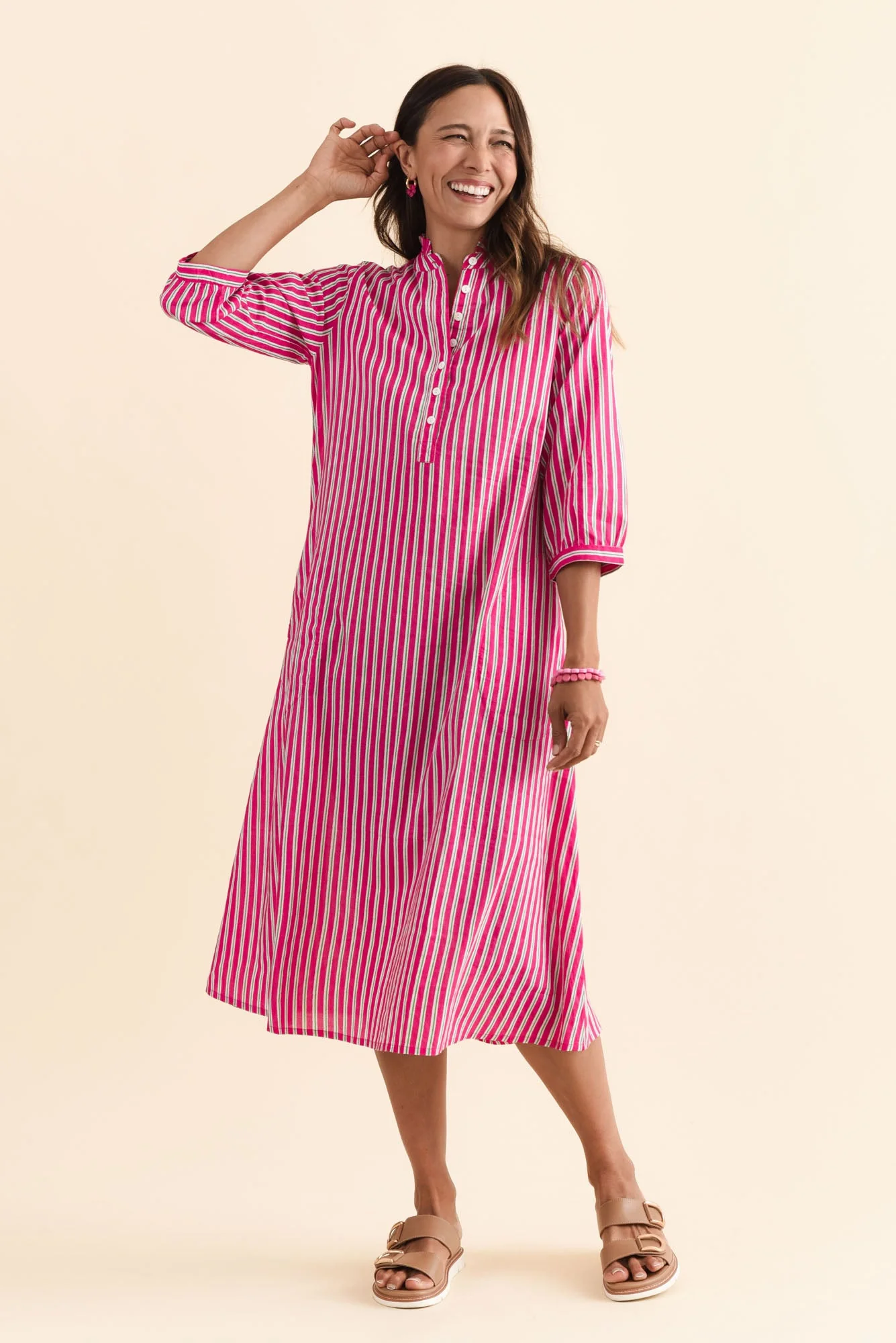 Clive Pink Stripe Cotton Dress - Image 6