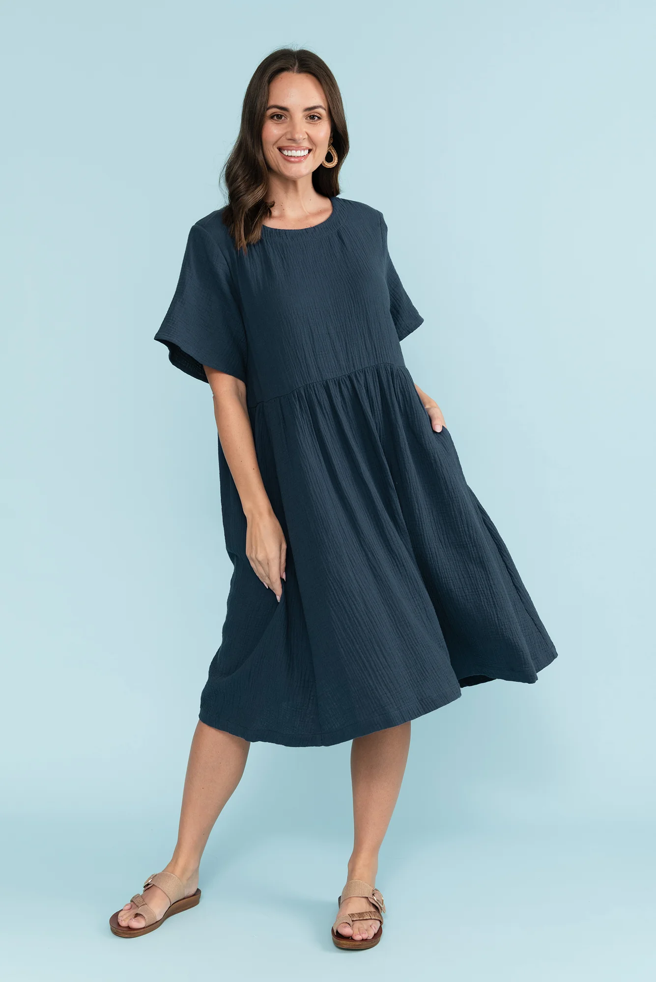 Cloud Gauze Navy Cotton Pocket Dress